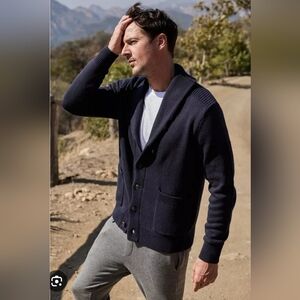 NWT Velvet by Graham & Spencer Navy Cashmere Blend Teddy Fisherman Cardigan